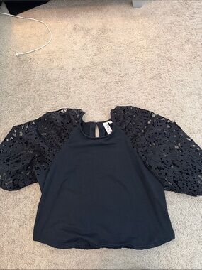 Women’s Black Top with Lace Puff Sleeves - Brand: Dolan from Anthropologie